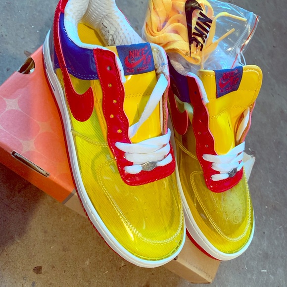 red blue and yellow air force ones